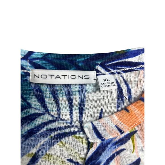 Notations Women’s XL Sleeveless Top Tropical Palm Leaf Print Tie Front Resort - Picture 2 of 6